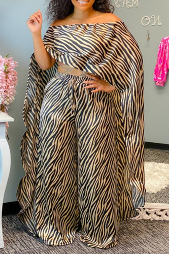 Colour Fashion Casual Print Asymmetrical Bateau Neck Two Pieces