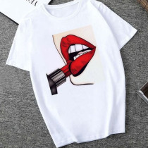 Red Fashion Casual Daily O Neck Short Sleeve Regular Sleeve Regular Letter Character Tops