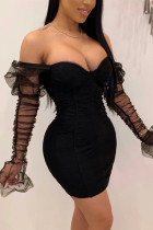 Black Fashion Sexy Mesh Stitching Long Sleeve Dress