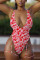 Red Leopard Asymmetrical Patchwork backless Sexy Fashion One-Piece Swimwear