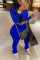 Royal blue knit Sexy Fashion Patchwork Two Piece Suits Solid Straight Long Sleeve 