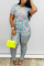 Grey Casual Solid Two Piece Suits Patchwork Sequin pencil Short Sleeve Two-piece Pants Set