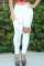 White Fashion Casual Solid Ripped High Waist Skinny Jeans