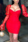 Red Fashion Sexy Mesh Stitching Long Sleeve Dress