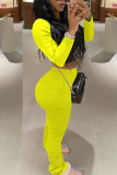 Yellow knit Sexy Fashion Patchwork Two Piece Suits Solid Straight Long Sleeve 