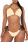 Beige Fashion Sexy Print Solid Hollowed Out Backless Strap Design Swimwears