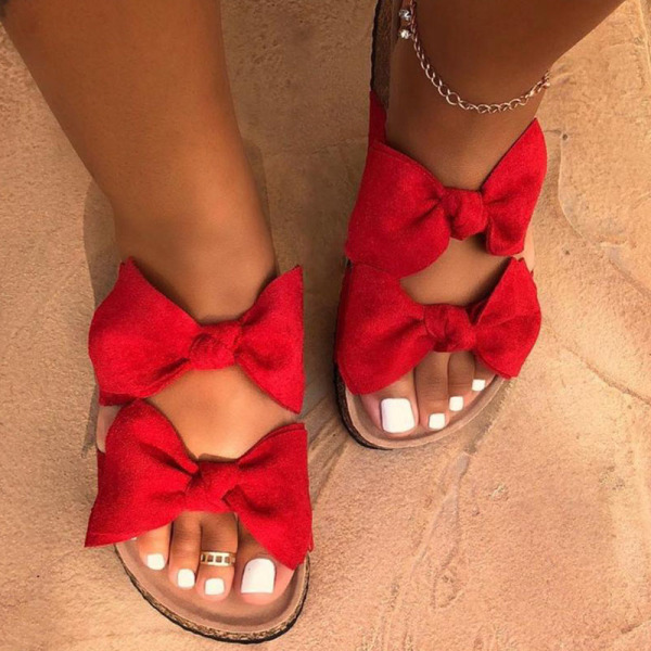 Red Casual With Bow Round Comfortable Shoes