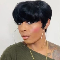 Black Fashion Hign-temperature Resistance Solid Short Wigs