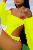 Fluorescent Green Fashion Sexy Solid Tassel Hollowed Out Swimwears