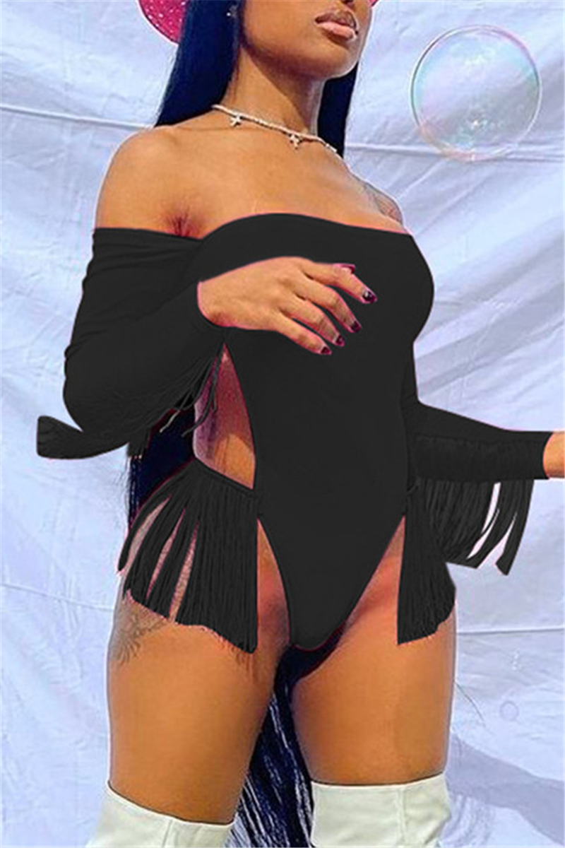 

Black Fashion Sexy Solid Tassel Hollowed Out Swimwears
