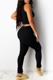 Black Casual Sportswear Solid Vests Pants O Neck Sleeveless Two Pieces