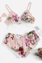 Pink Sexy Printed Underwear Two-piece Set