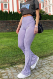 Purple Casual Solid Patchwork Boot Cut High Waist Speaker Solid Color Bottoms