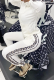White Casual Leopard Patchwork Turtleneck Long Sleeve Two Pieces