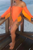 Orange Fashion Sexy Solid Tassel Hollowed Out Swimwears