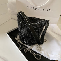 Black Fashion Casual Rhinestone Chain Bucket Bag