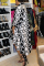 Blue Casual Printed Patchwork Mid Calf Dress