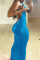 Blue Fashion Sexy Solid Backless O Neck Sling Dress