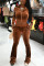Brown Casual Solid Patchwork O Neck Long Sleeve Two Pieces