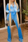 Blue Casual Solid Patchwork O Neck Long Sleeve Two Pieces