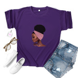 Purple Fashion Casual Print Basic O Neck Tops