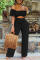 Black Casual Solid Backless Bateau Neck Regular Jumpsuits