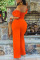 Orange Casual Solid Backless Bateau Neck Regular Jumpsuits