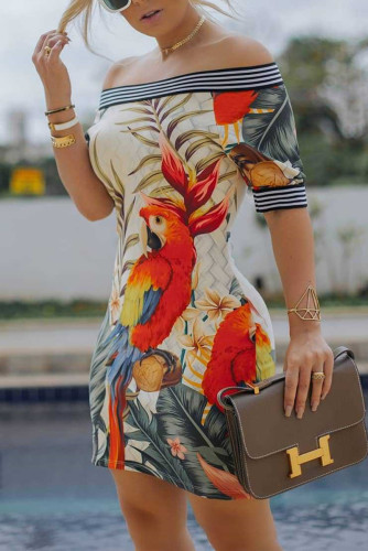 Multicolor Sexy Off Shoulder Print Dress