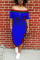 Blue Sexy Fashion Off The Shoulder Short Sleeves One word collar Step Skirt Mid-Calf Print Patchwork  Pri