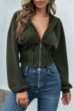 Green Fashion Casual Solid Basic Hooded Collar Outerwear