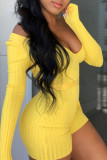 Yellow Fashion Casual Solid Basic V Neck Skinny Romper