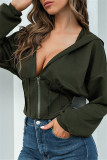 Green Fashion Casual Solid Basic Hooded Collar Outerwear