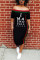 Black Sexy Fashion Off The Shoulder Short Sleeves One word collar Step Skirt Mid-Calf Print Patchwork Pri