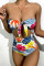 Multicolor Fashion Sexy Print Hollowed Out Swimwears