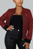 Wine Red Street Print O Neck Outerwear