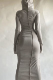 Grey Fashion Casual Solid Basic Hooded Collar Long Sleeve Dresses