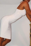 White Fashion Sexy Solid Fold V Neck Sling Dress