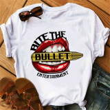 Black Red Fashion Casual Lips Printed Basic O Neck Tops