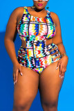 Multicolor Sexy Plus Size Printing Swimsuit