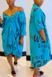 Blue Sexy Fashion Printing Loose Shirt Dress
