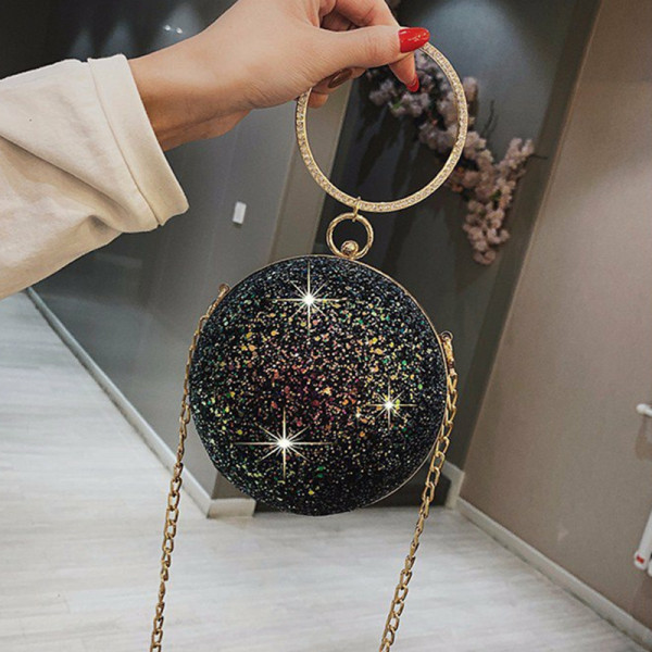 Black Fashion Patchwork Round Crossbody Bag