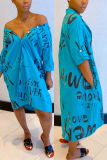 Blue Sexy Fashion Printing Loose Shirt Dress