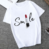 Red White Fashion Casual Print Basic O Neck Tops