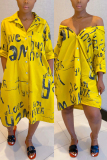 Yellow Sexy Fashion Printing Loose Shirt Dress