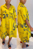 Yellow Sexy Fashion Printing Loose Shirt Dress