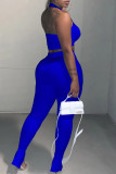 Royal Blue Sexy Casual Solid Backless Halter Sleeveless Two Pieces