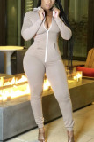 Grey Sexy Solid V Neck Jumpsuits