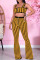 Yellow Fashion Casual Print Vests Pants Square Collar Sleeveless Two Pieces