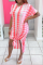 Pink Casual Print Patchwork O Neck Straight Dresses