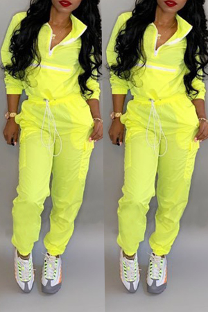 Yellow Trendy Patchwork Two-piece Pants Set